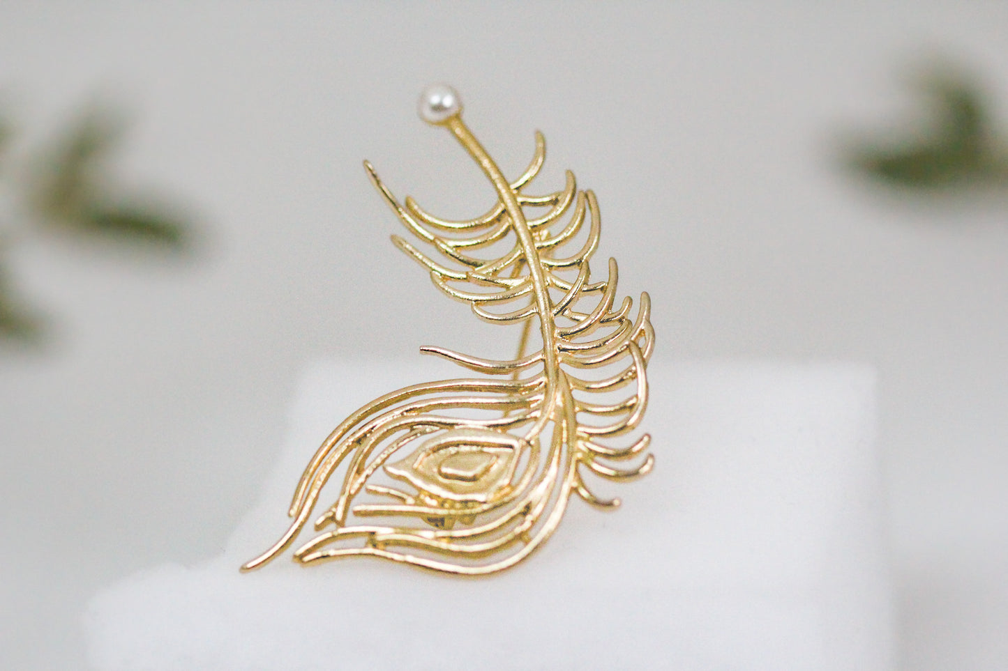 Made to Order* Peacock Feather Pearl Brooch