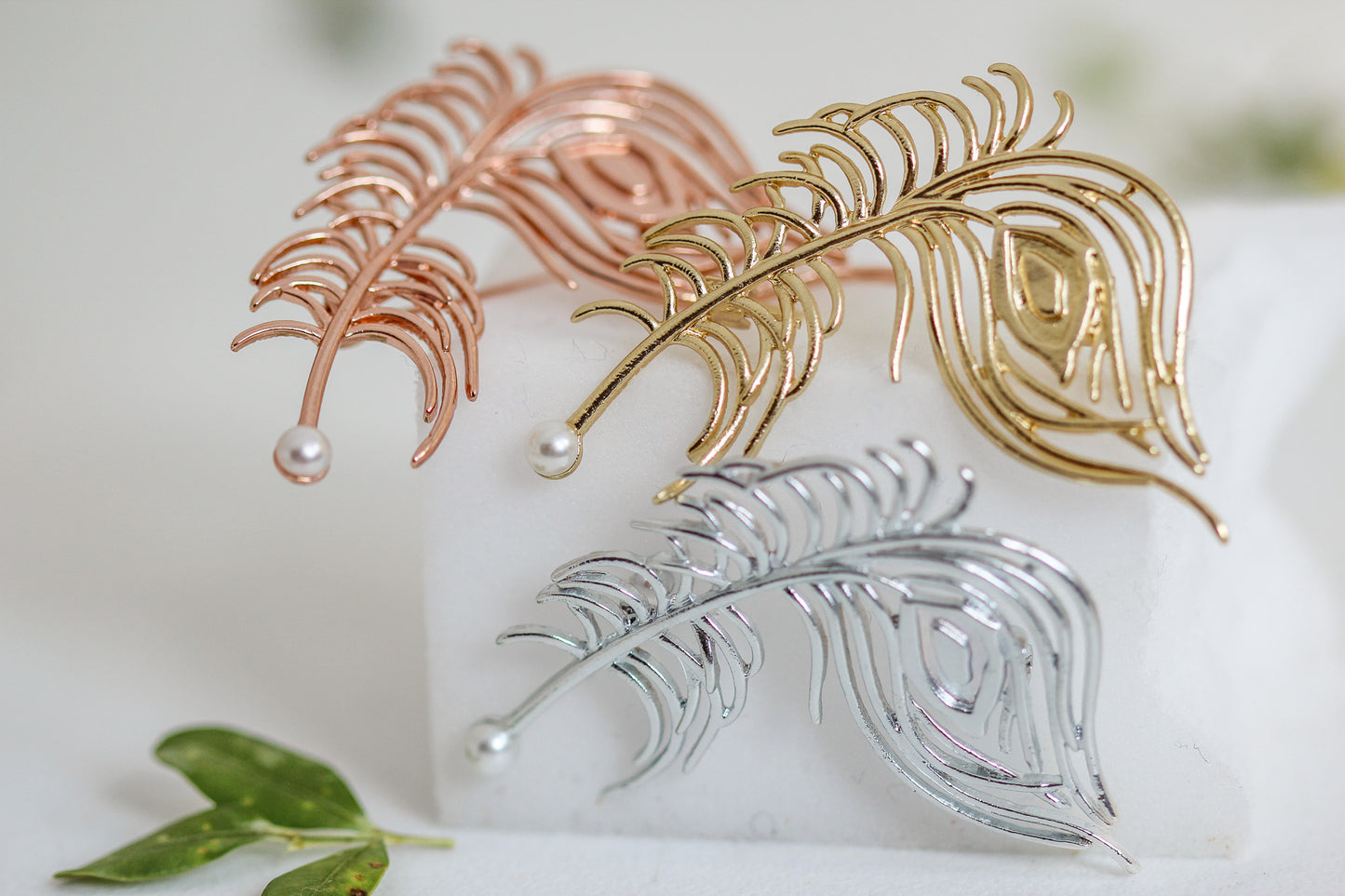 Made to Order* Peacock Feather Pearl Brooch