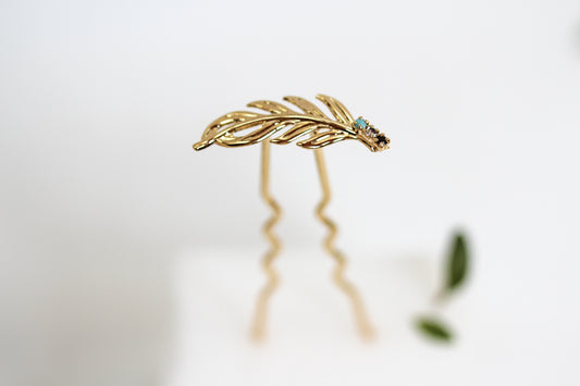 Twig Crystal Turquoise Leaf Hair Prong