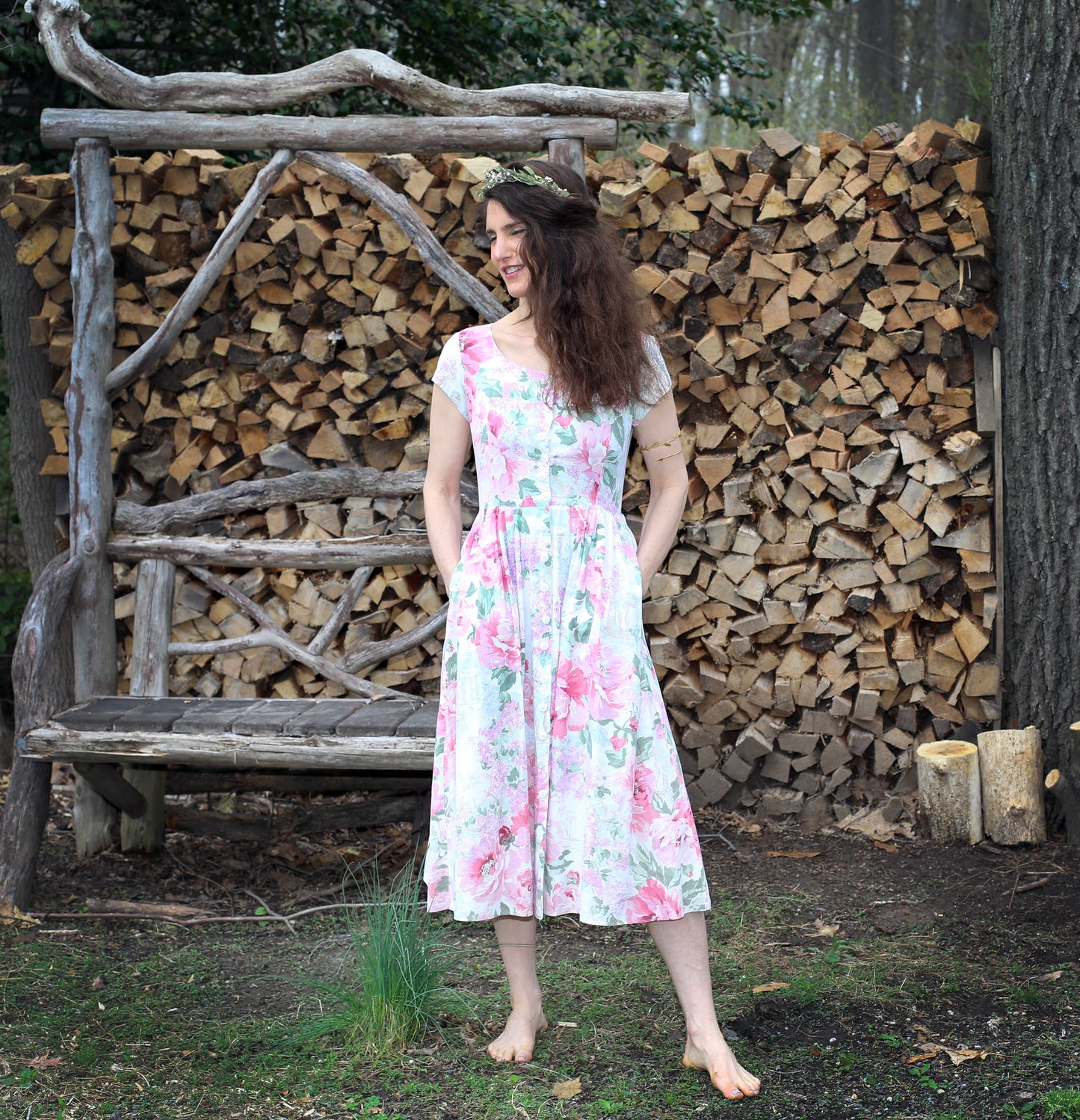 Vintage White Pink Floral Carol Anderson Dress