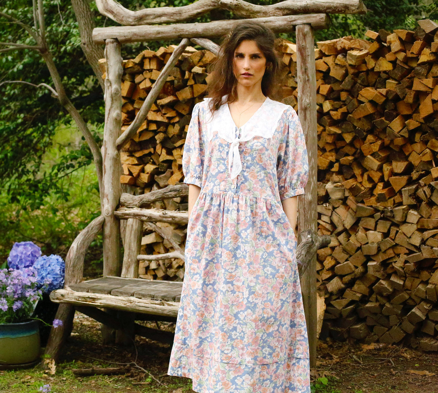 Vintage Laura Ashley Blue Floral Dress