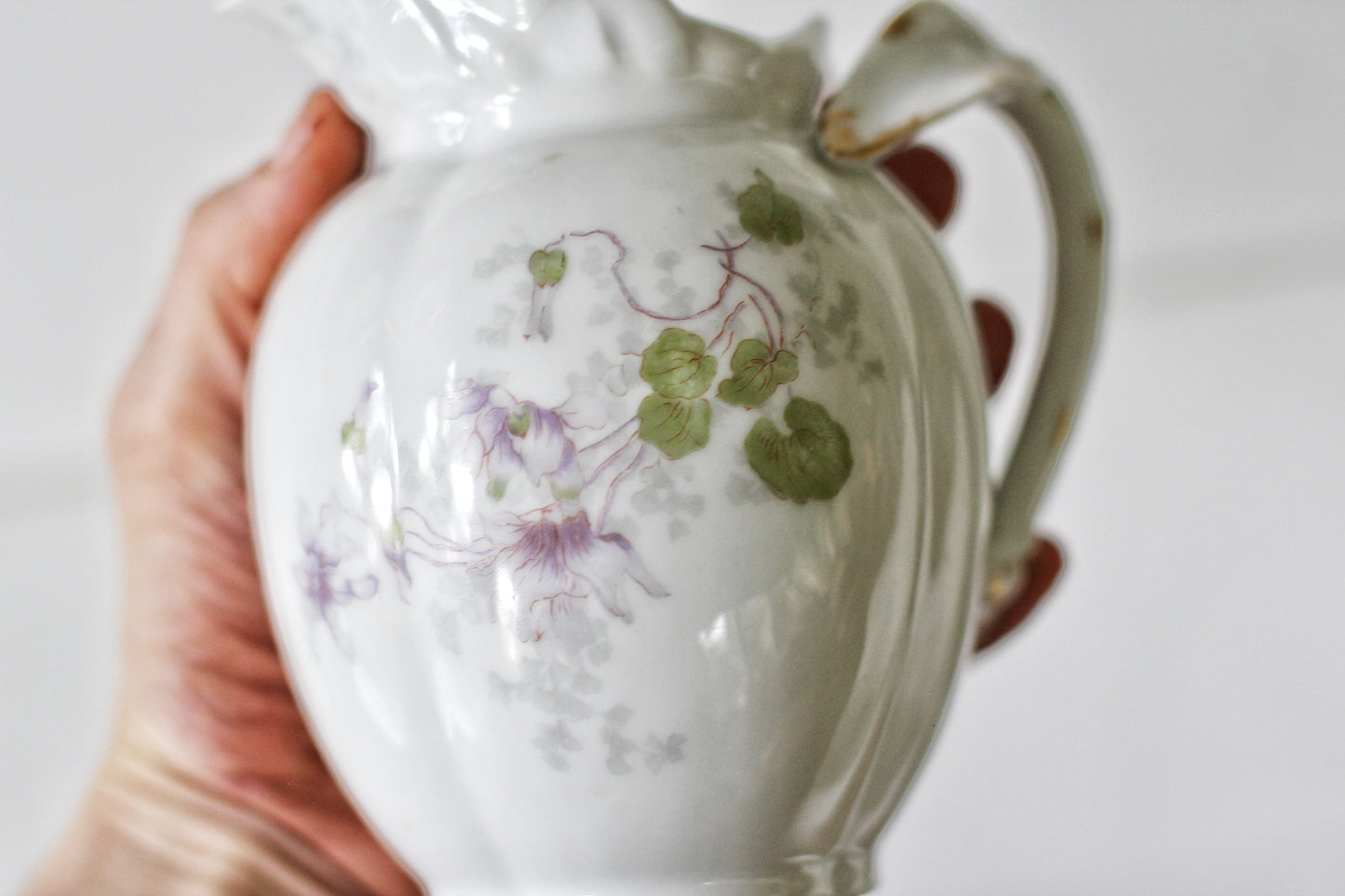Vintage Limoges WroGeurin Purple Flowers Porcelain Sugar Bowl & Creamer Set