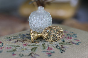Antique Floral Dogwood Pedestal Crystal Perfume Bottle
