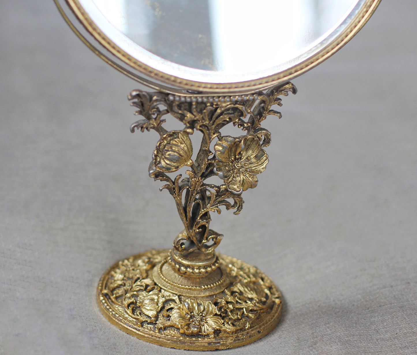 Vintage Matson Floral Vanity Pedestal Mirror Double Sided Magnifier