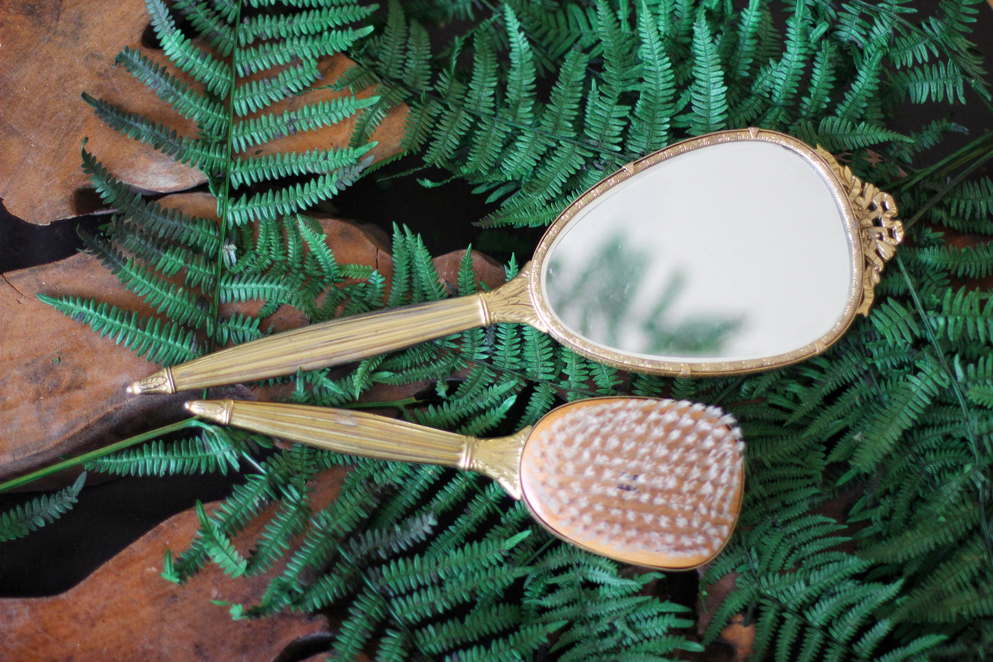 Antique Mirrored Guilloche Rose Vanity Set