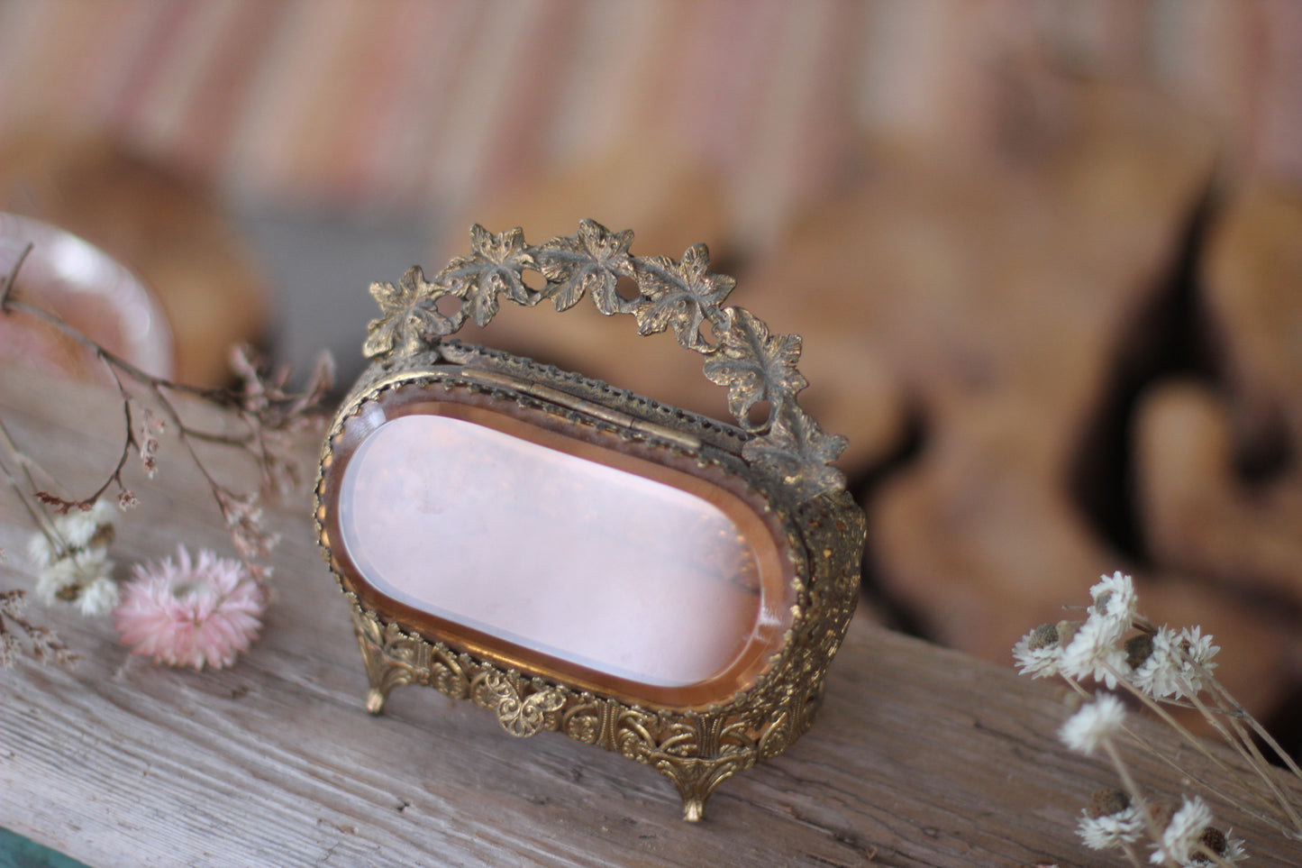 Antique Rare Amber Tinted Jewelry Box