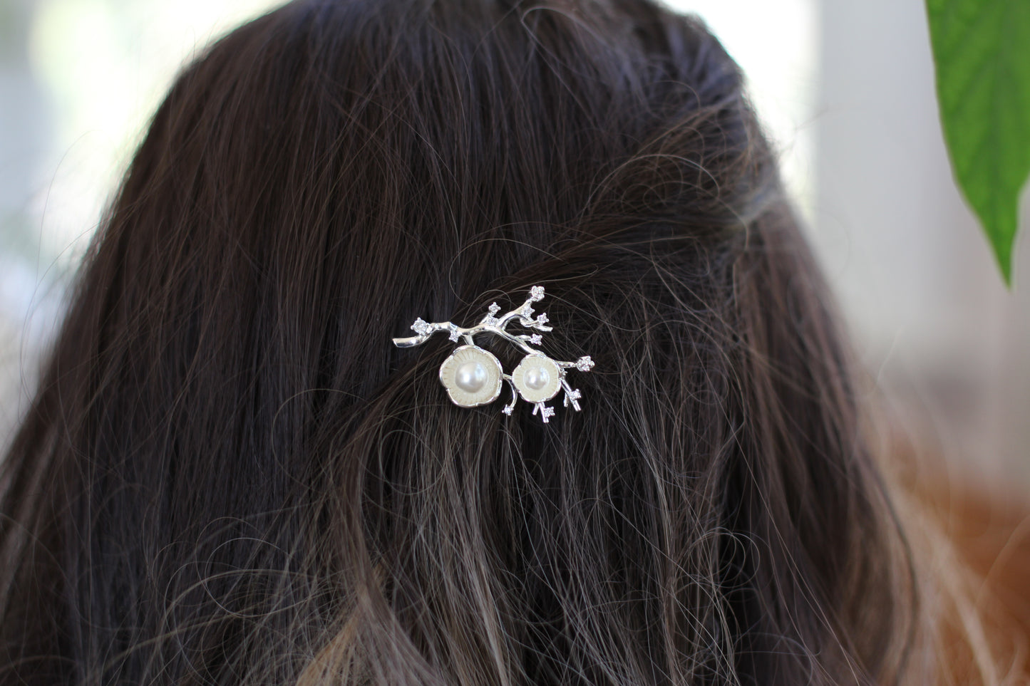 Hibiscus Flowers Pearls & Crystals Barrette