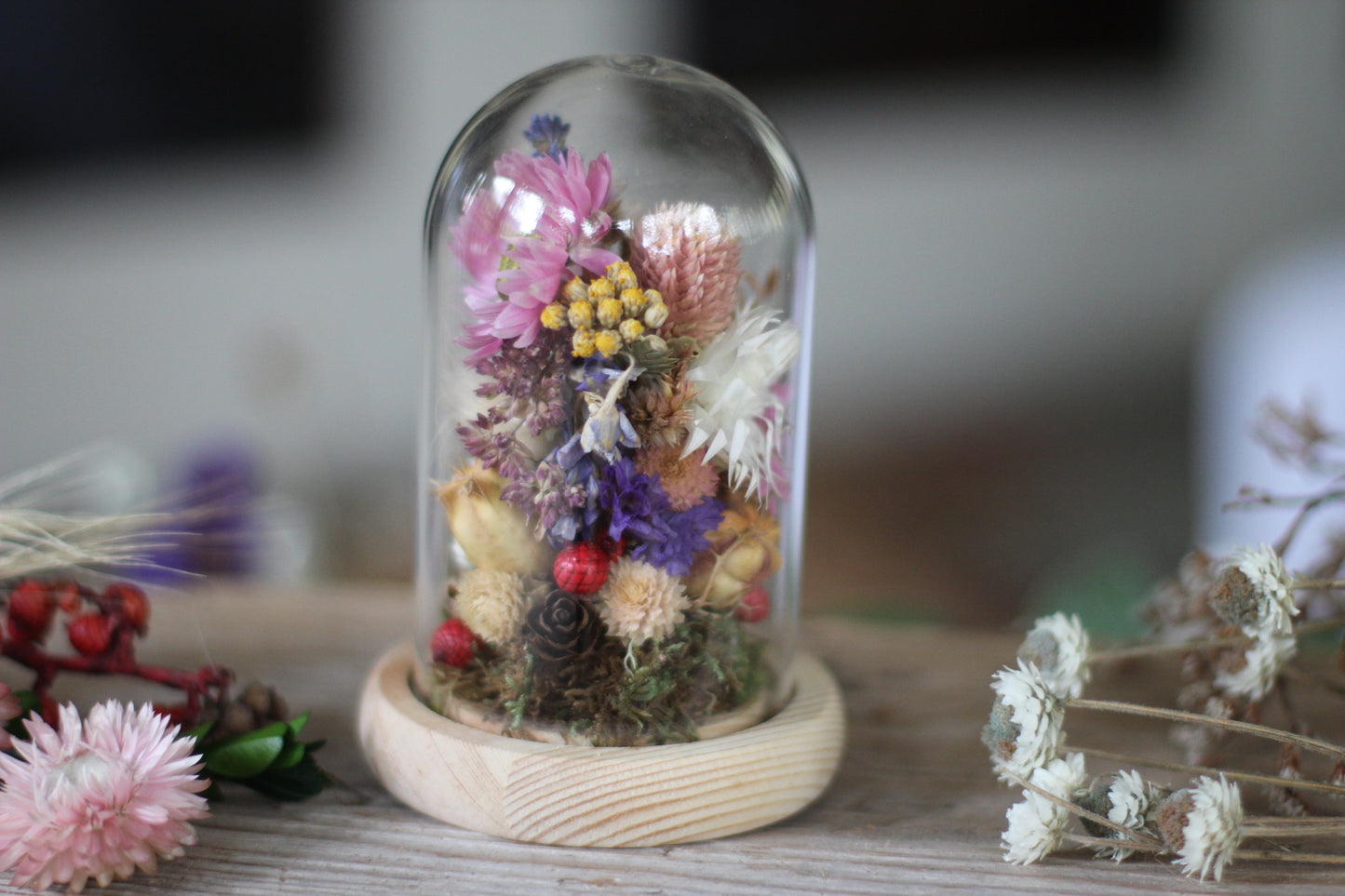 Small Dried Flowers Glass Dome / Cloche
