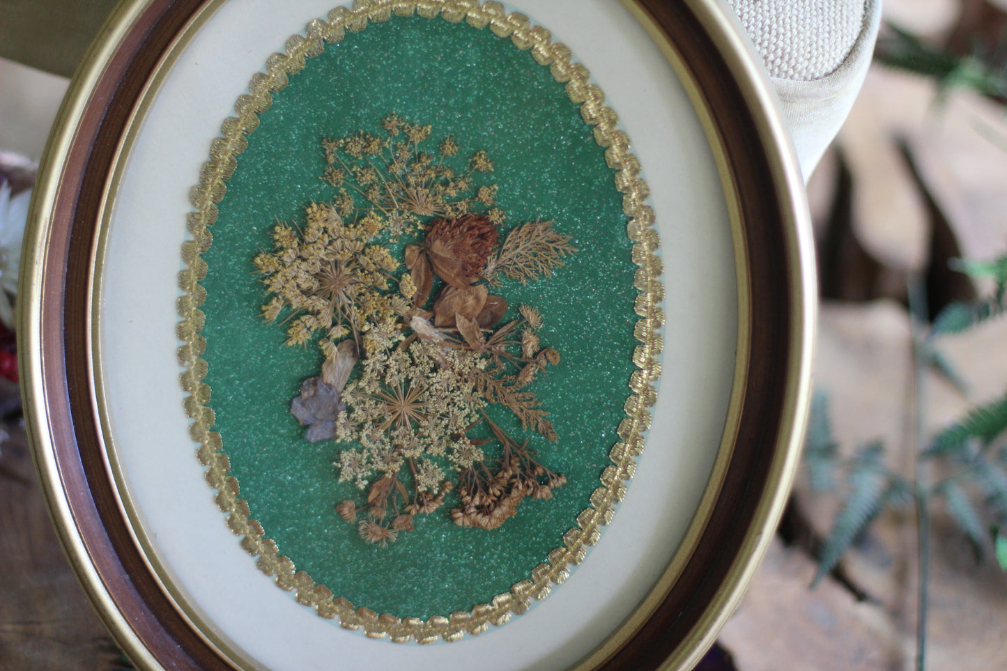 Vintage Oval Pressed Flowers Framed Collage
