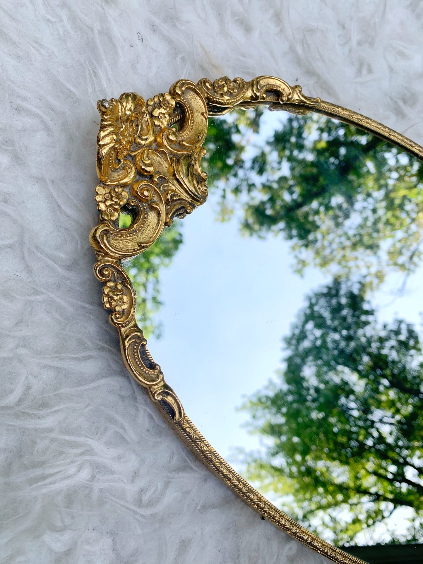 Antique Ornate Gold Gilt Mirror Tray