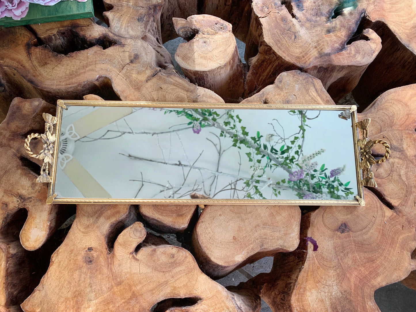 Antique Rectangle Wreath Mirror Tray