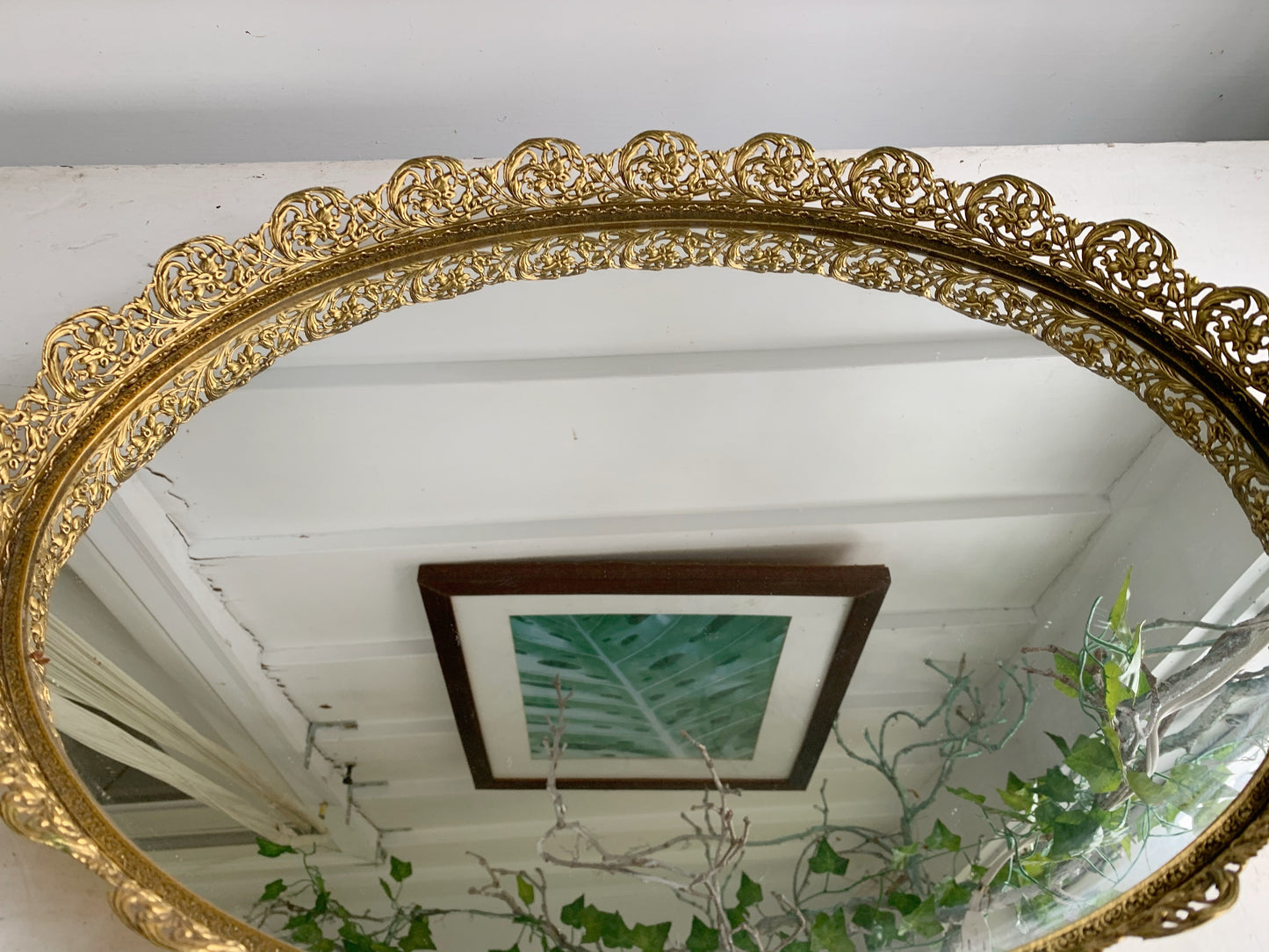 Large Lace Antique Mirror Tray