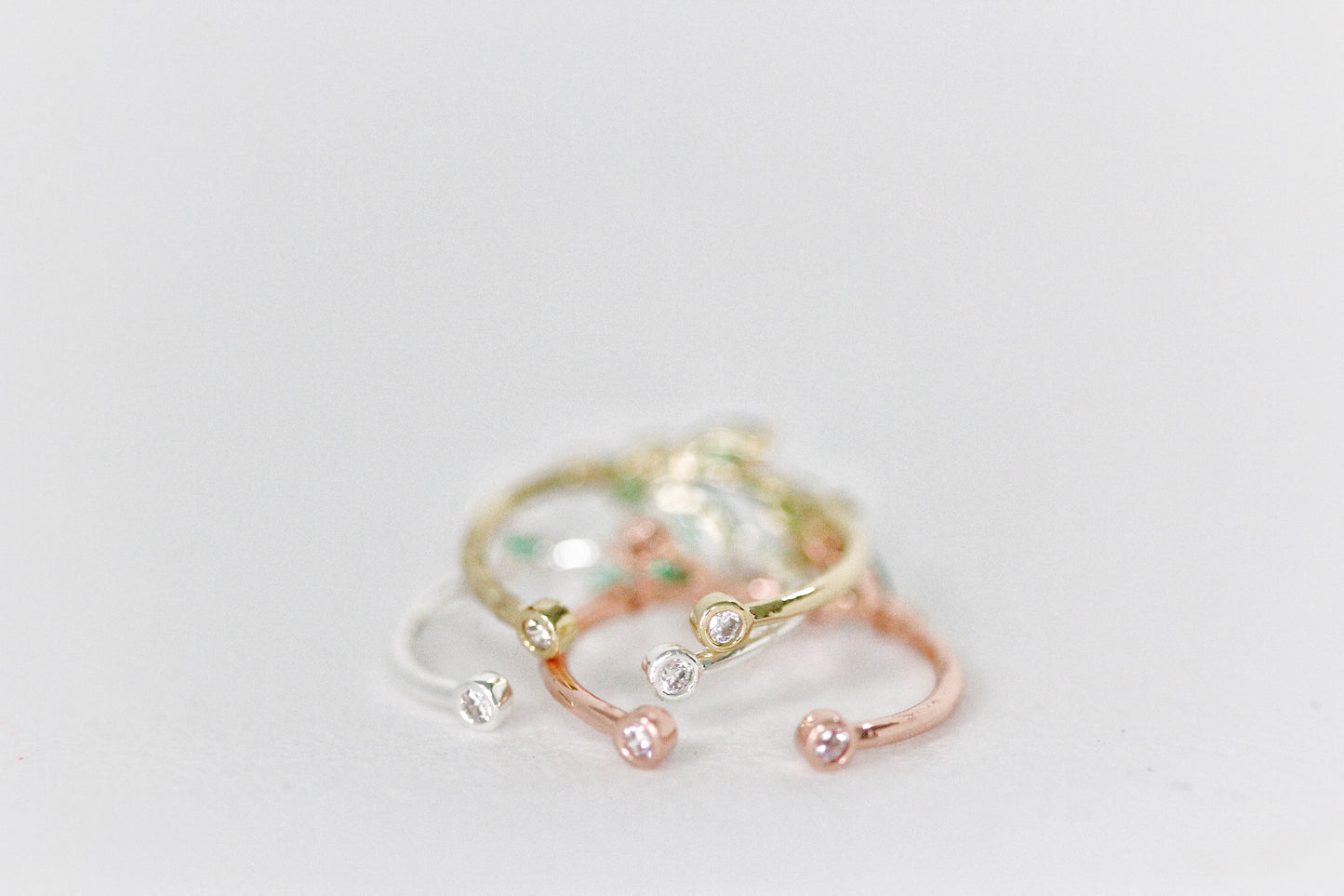 Enchanted Forest Green Crystals Leaves Ring