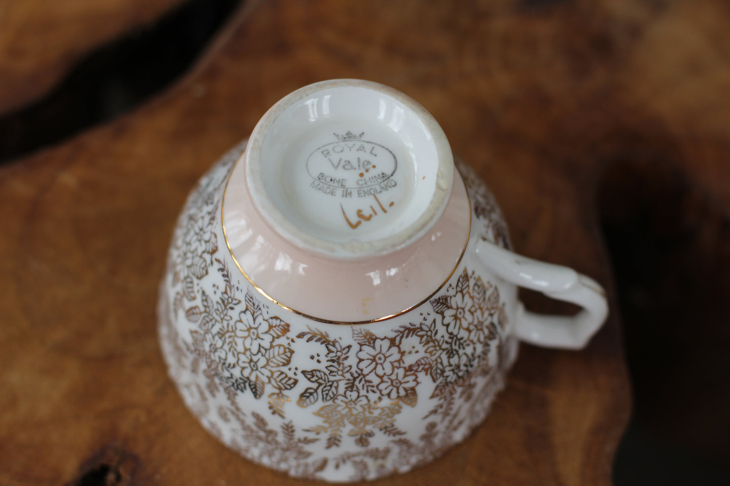 Vintage Royal Vale Pink Gold Leaves Tea Cup Set