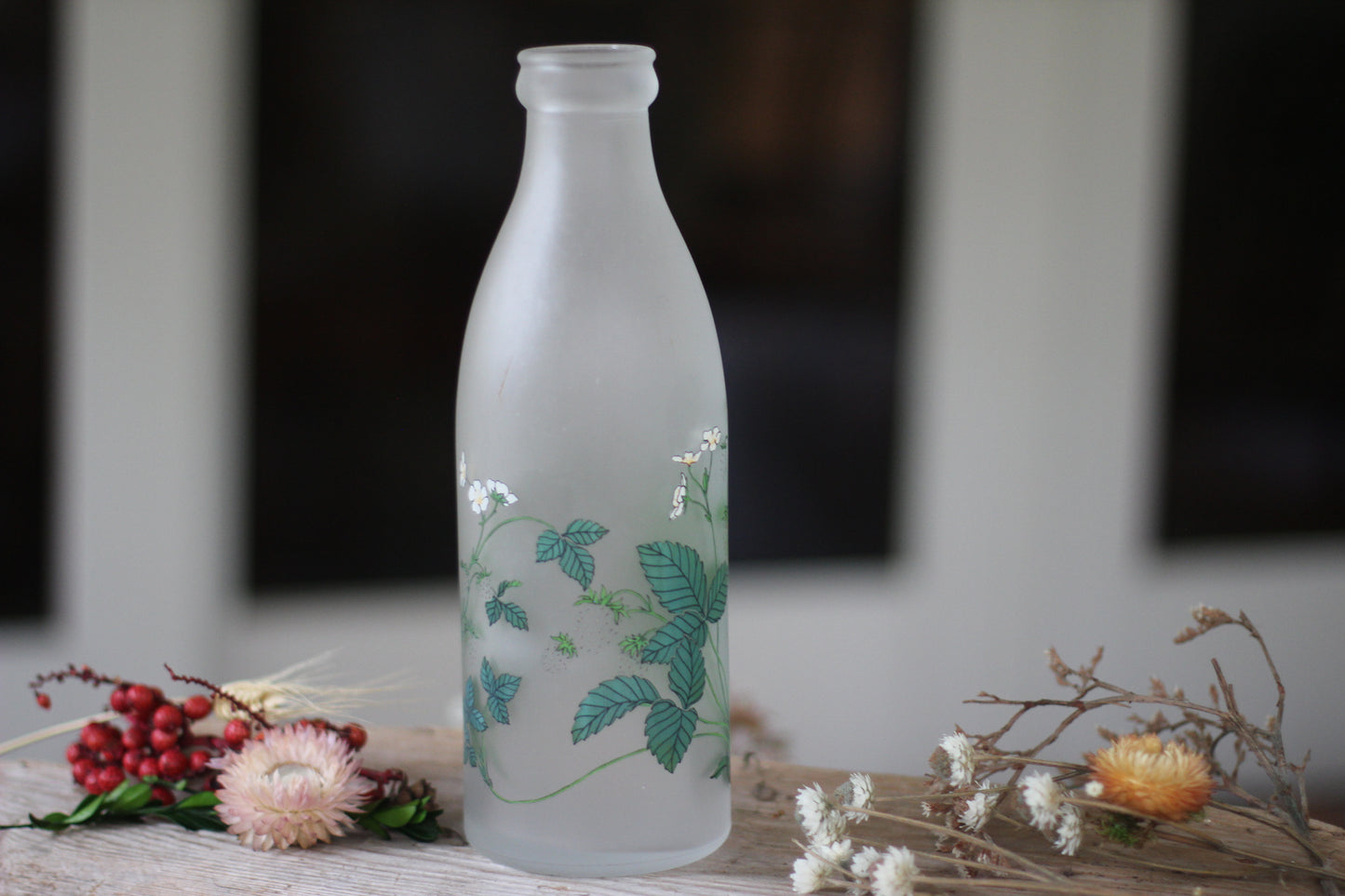 Vintage Hand Painted Floral Leaves Bottle Vase