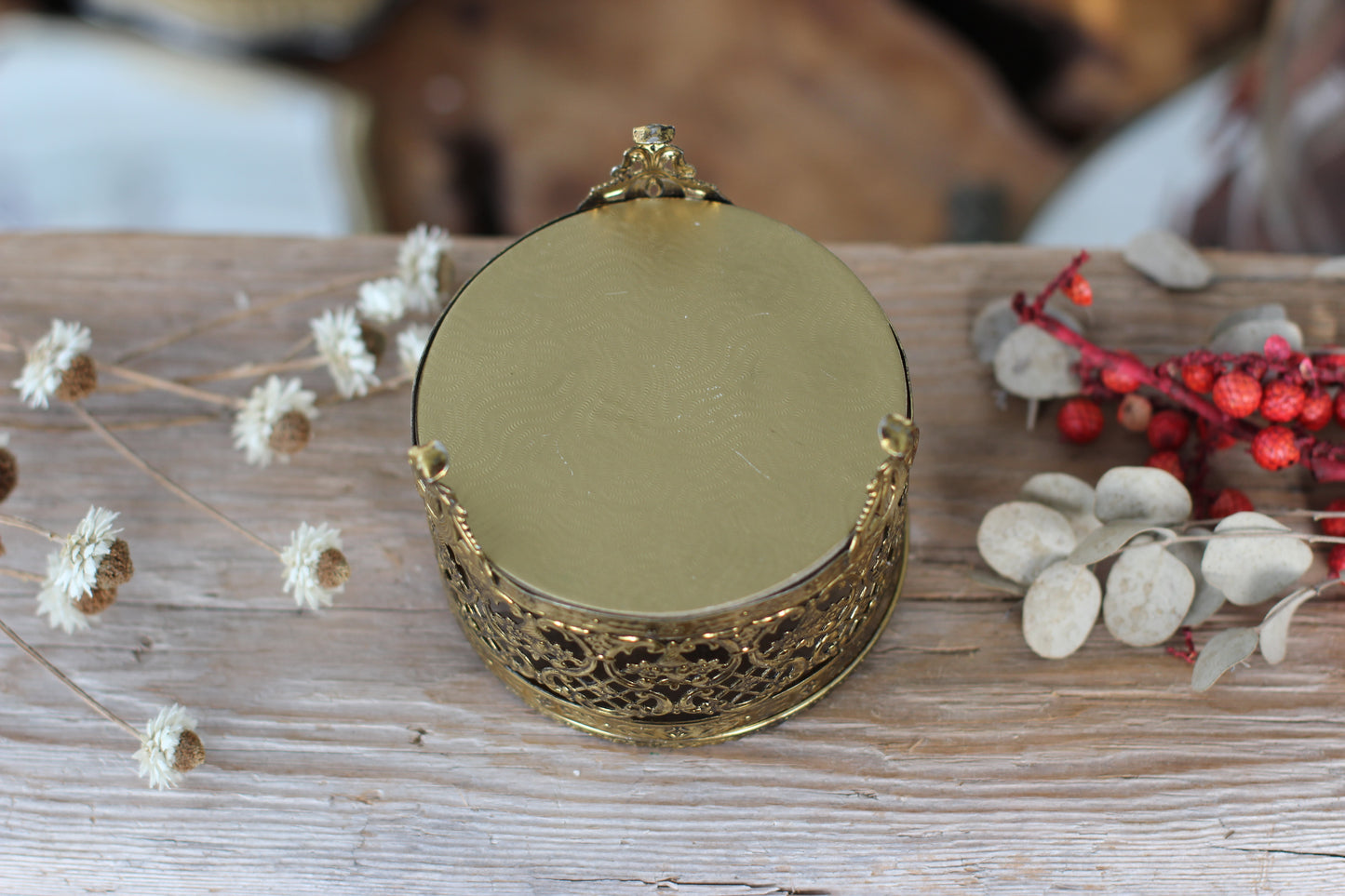 Vintage Ormolu Filigree Roses Jewelry Box