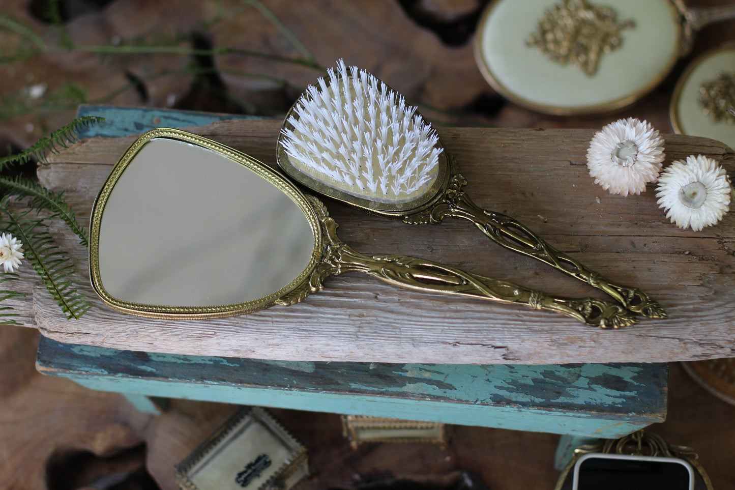 Vintage Butterflies & Hibiscus Vanity Set