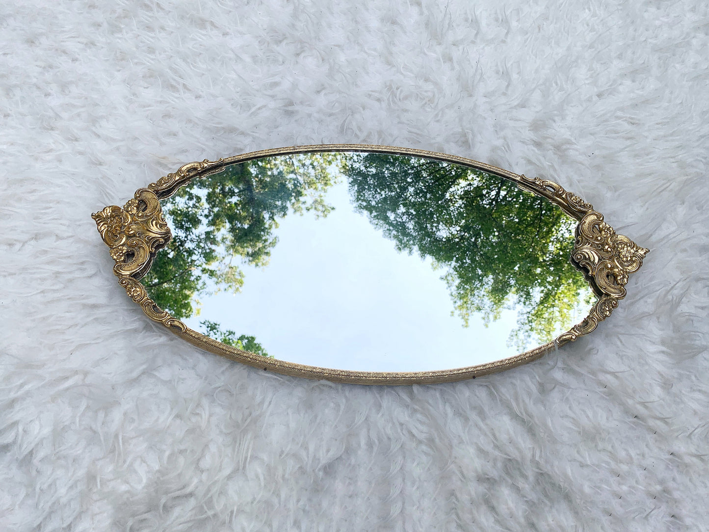 Antique Ornate Gold Gilt Mirror Tray
