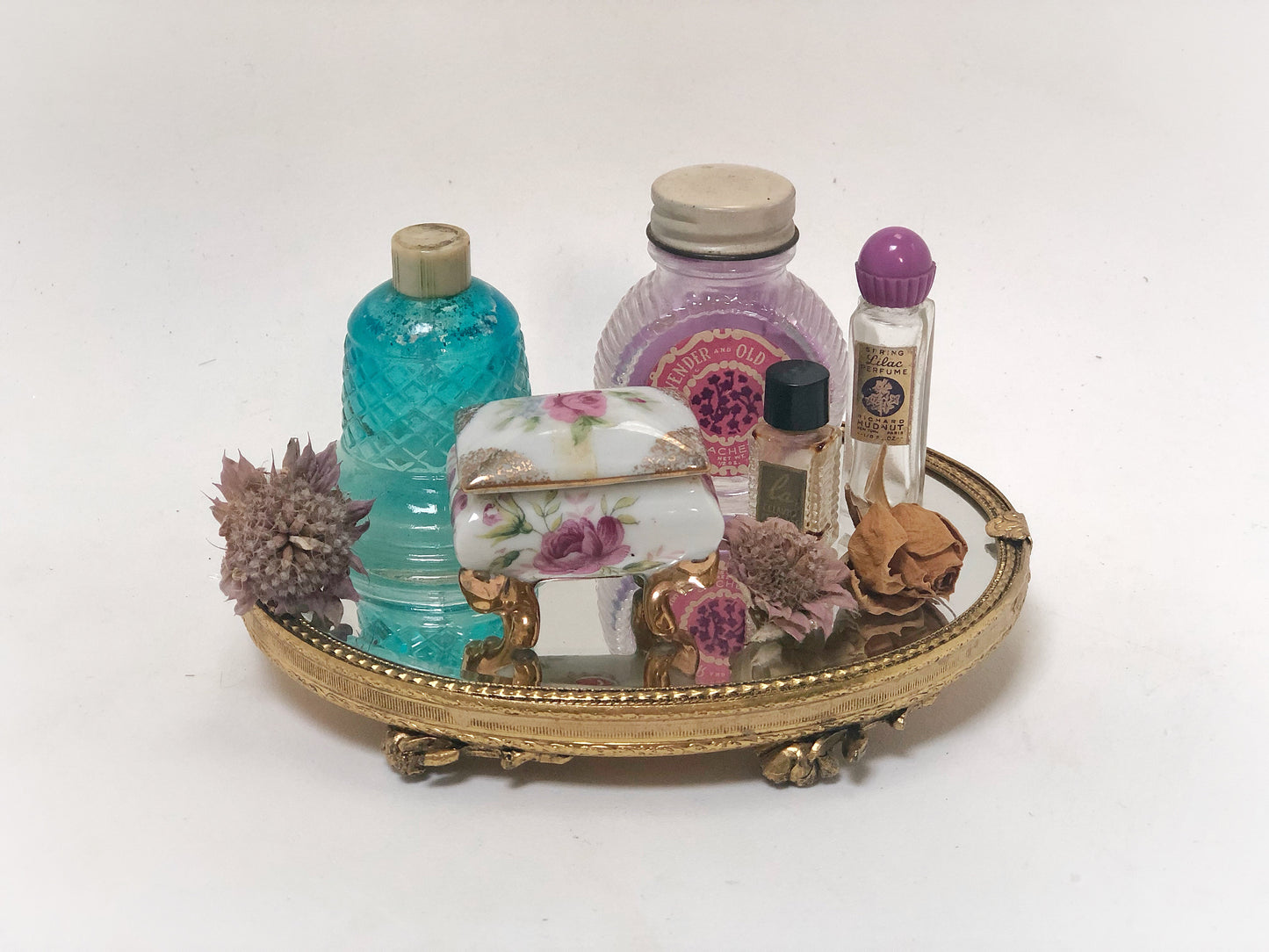 Vintage Floral Miniature Vanity Mirror Tray