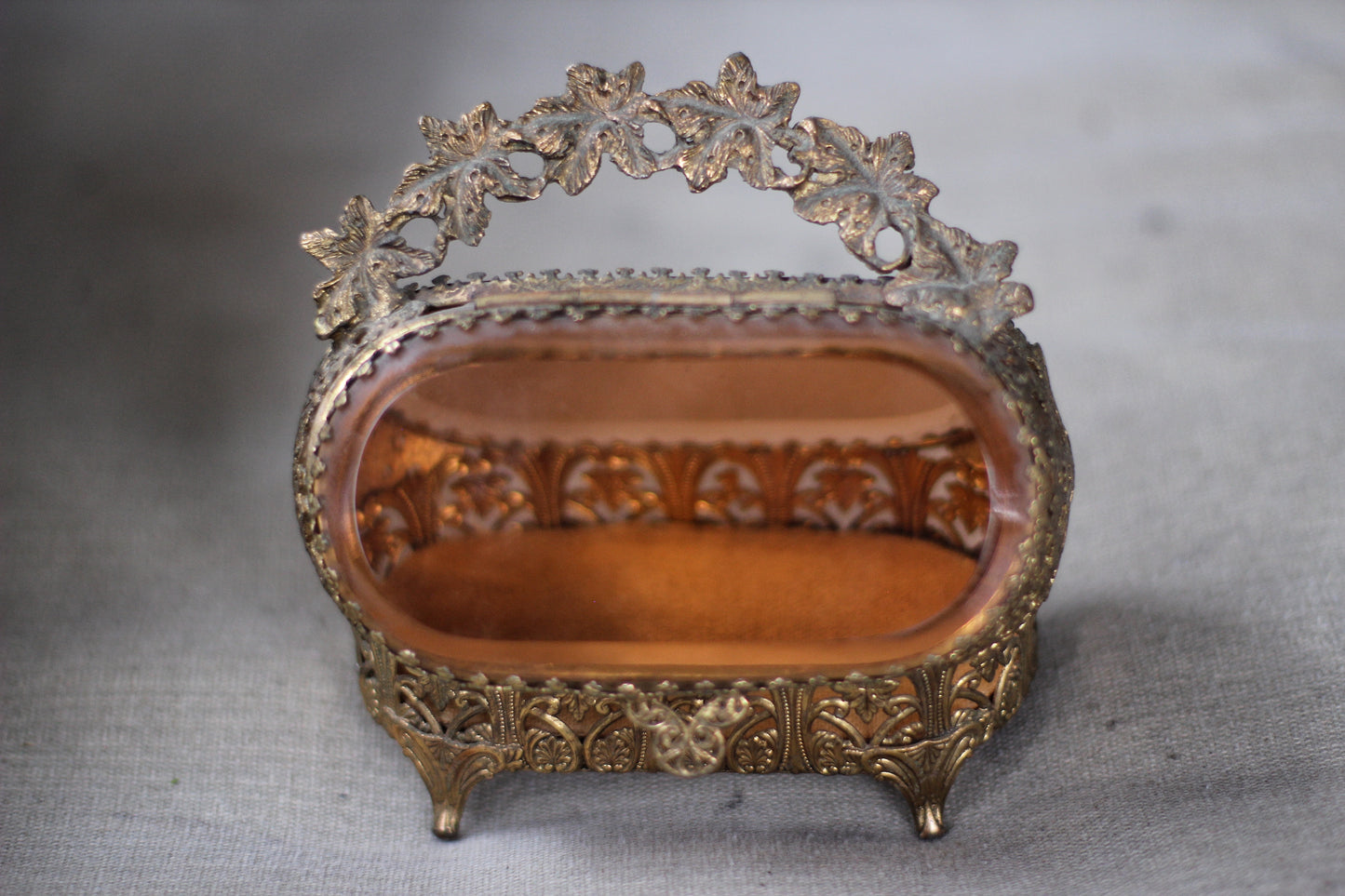 Antique Rare Amber Tinted Jewelry Box