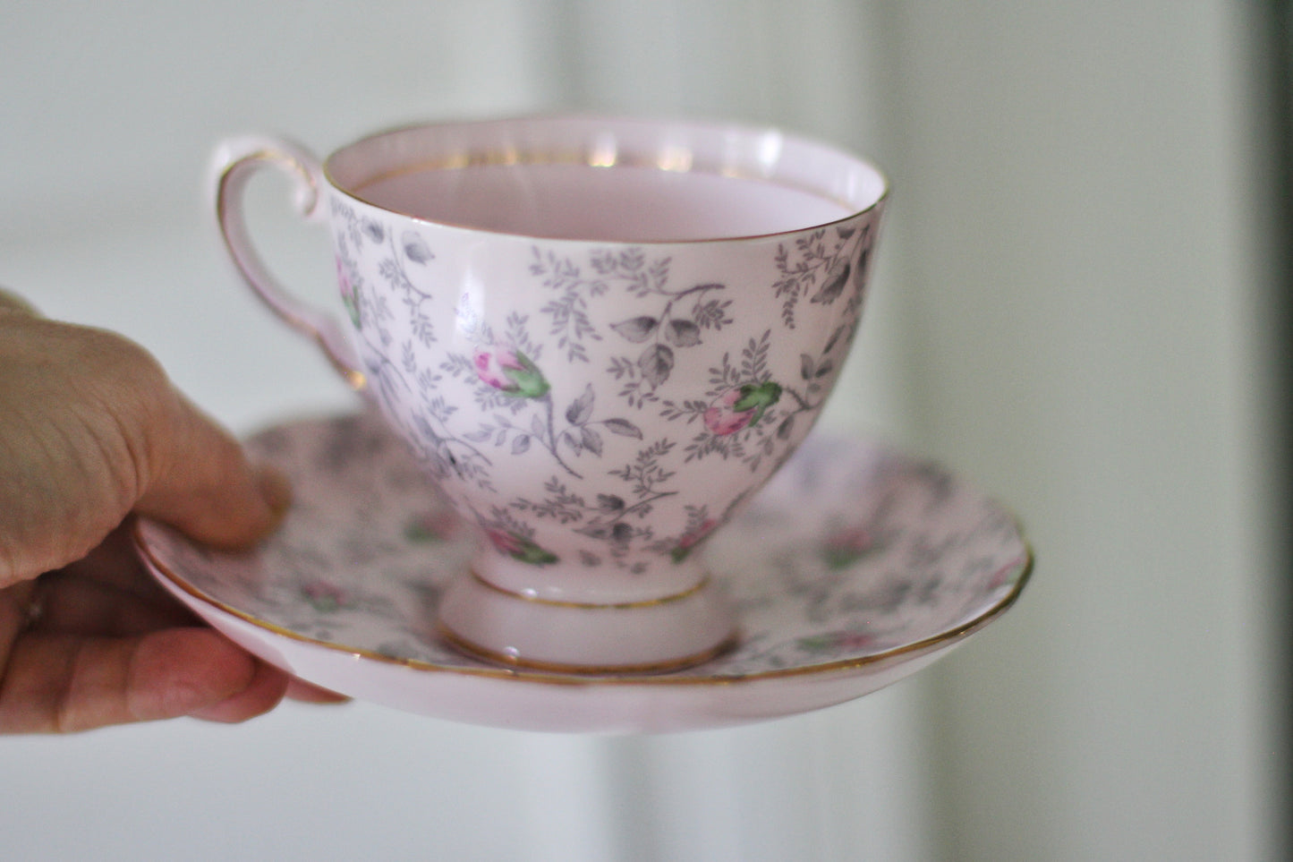 Vintage Pink Floral Tuscan Tea Cup Set