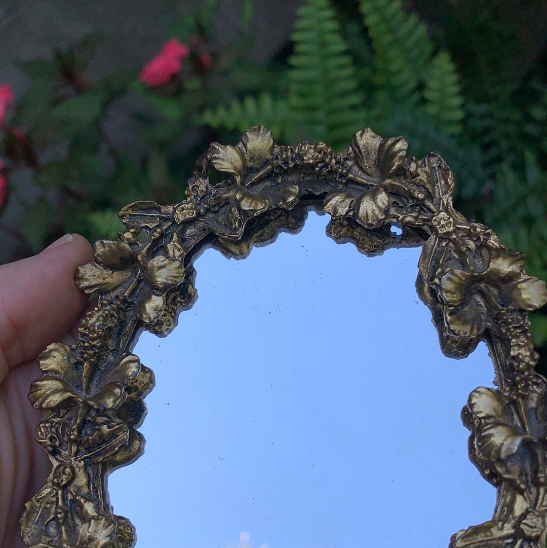 Antique Small Floral Dogwood Mirror Tray