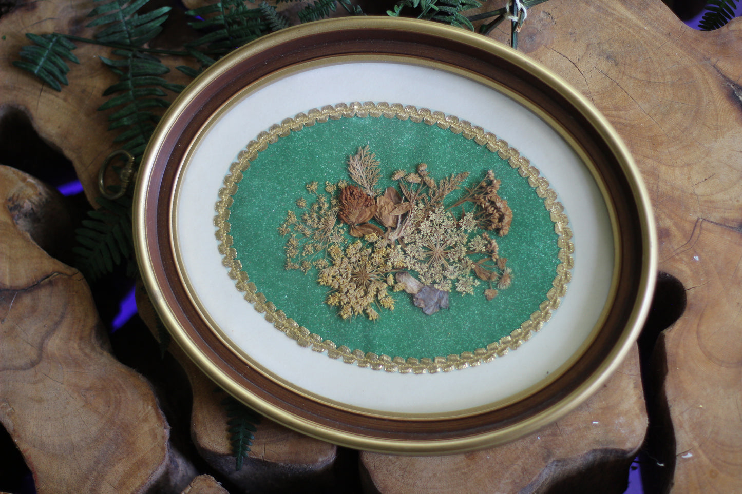 Vintage Oval Pressed Flowers Framed Collage