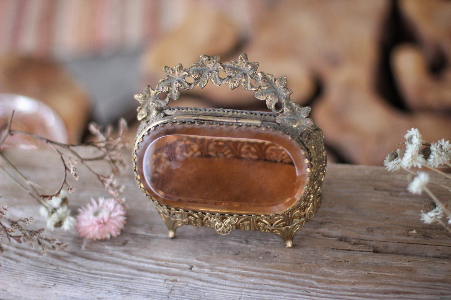 Antique Rare Amber Tinted Jewelry Box