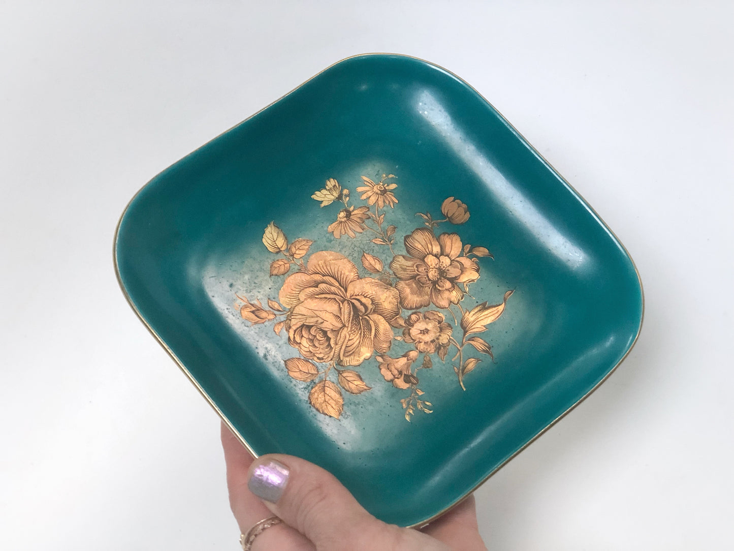 Antique turquoise Floral Tray
