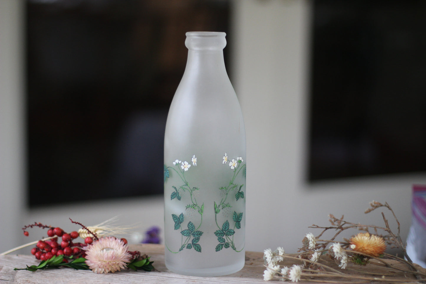 Vintage Hand Painted Floral Leaves Bottle Vase