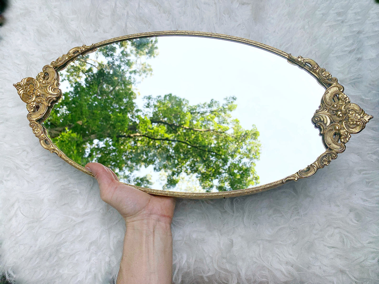 Antique Ornate Gold Gilt Mirror Tray