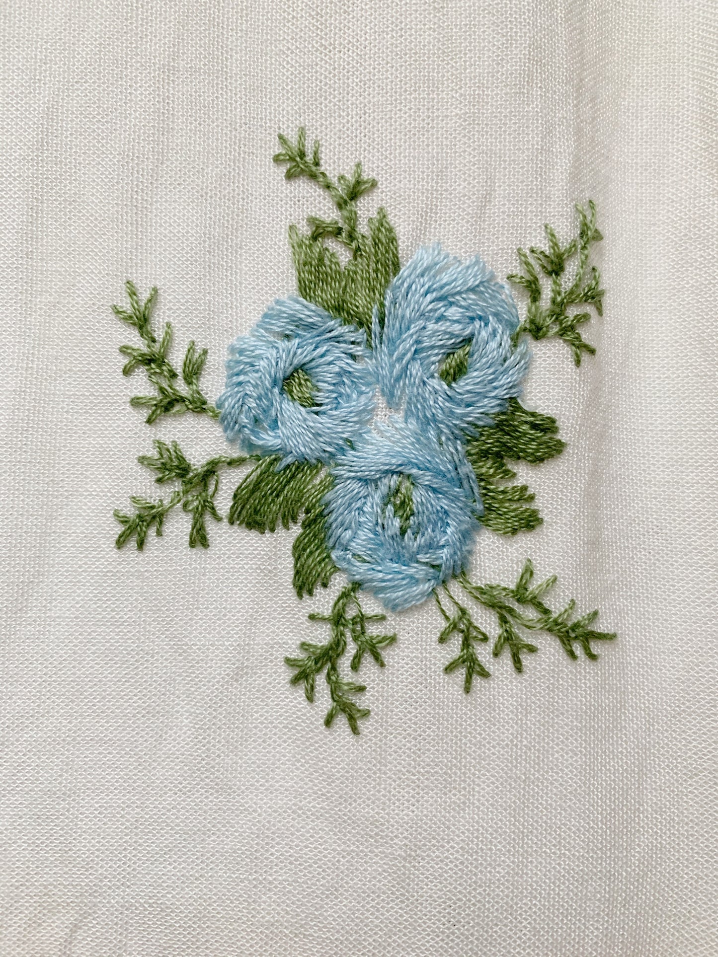 Vintage White Embroidered Blue Flowers Dress