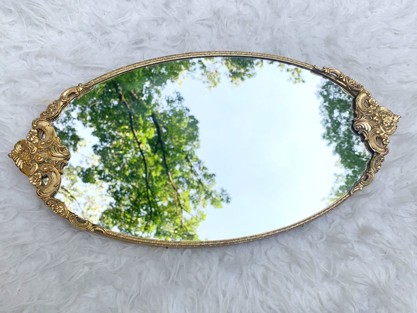 Antique Ornate Gold Gilt Mirror Tray