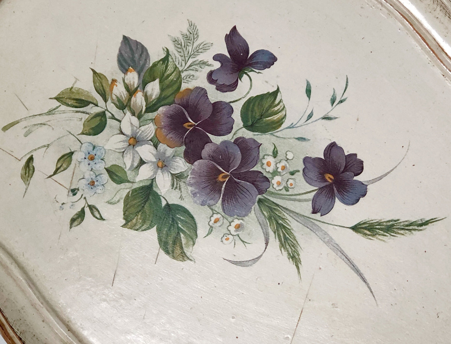 Vintage Florentine Wood White Floral Tray