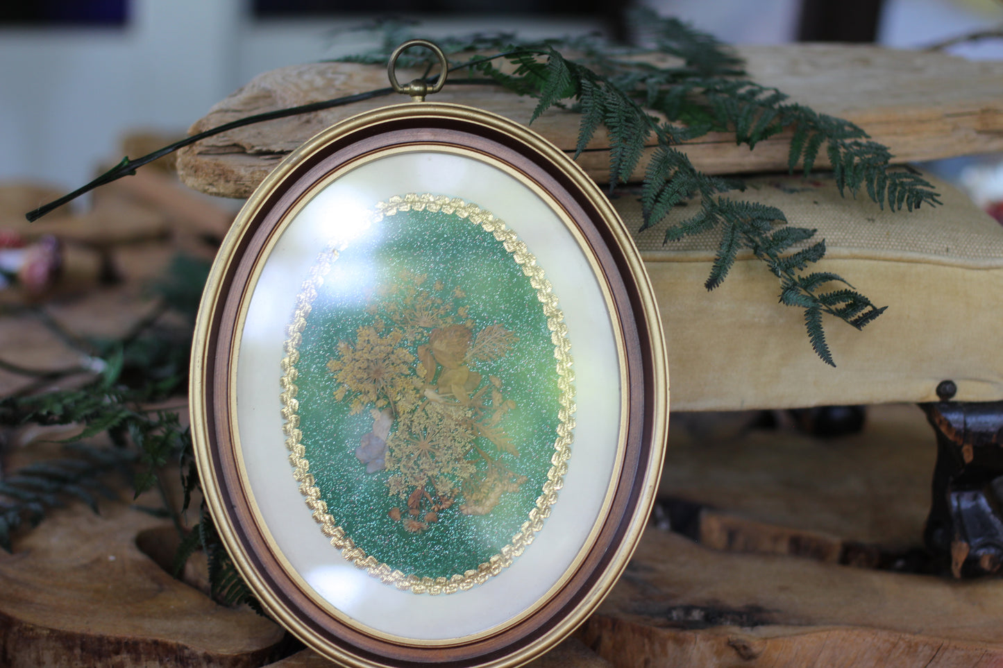 Vintage Oval Pressed Flowers Framed Collage