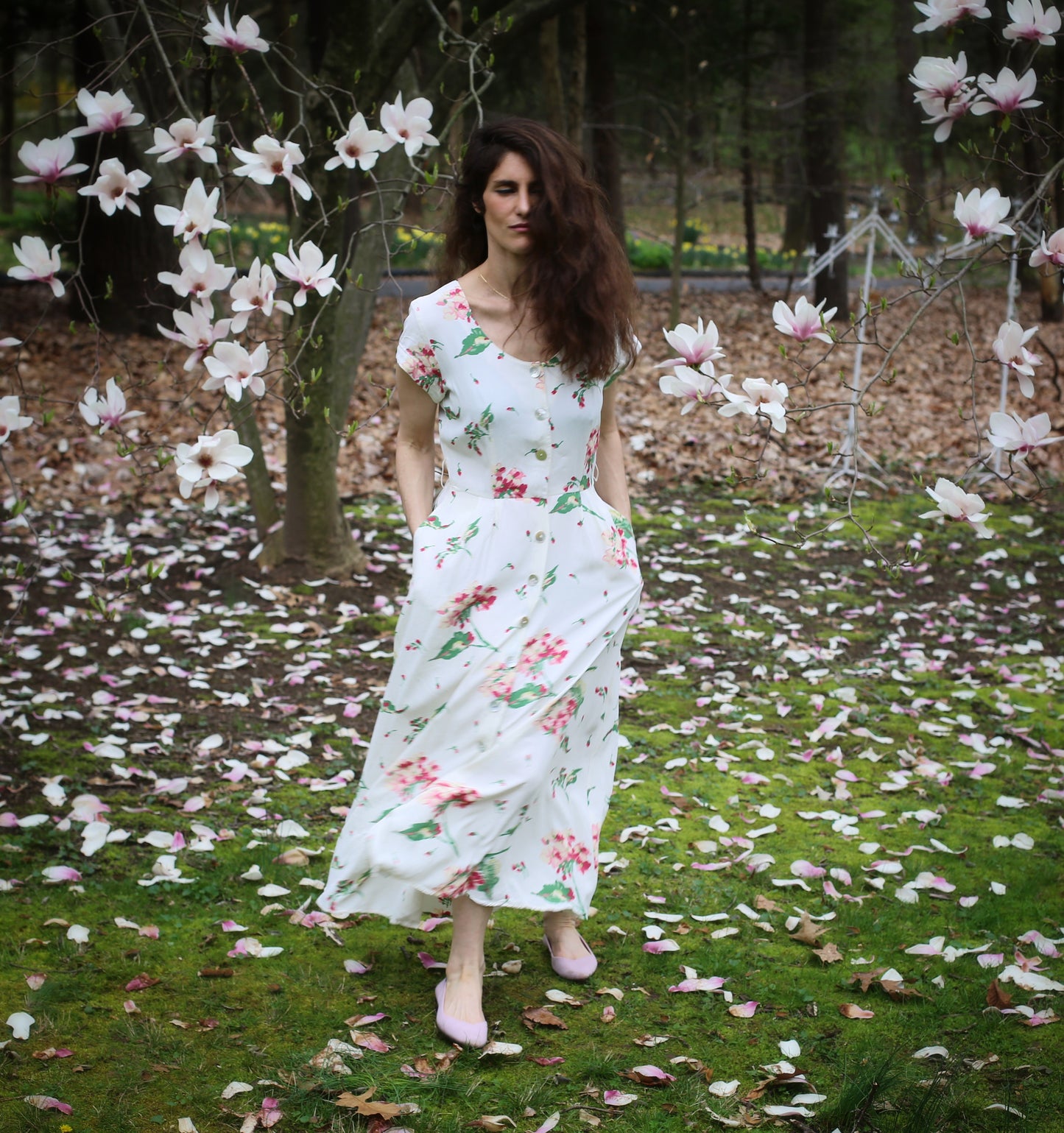 Vintage White Pink Floral Carol Anderson Dress