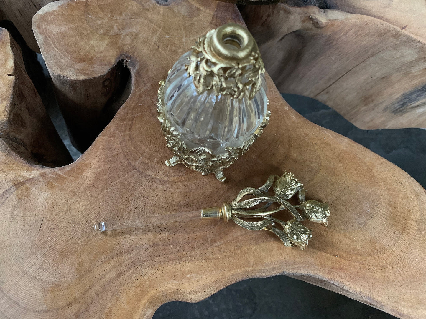 Antique Gold Tulip Floral Perfume Bottle