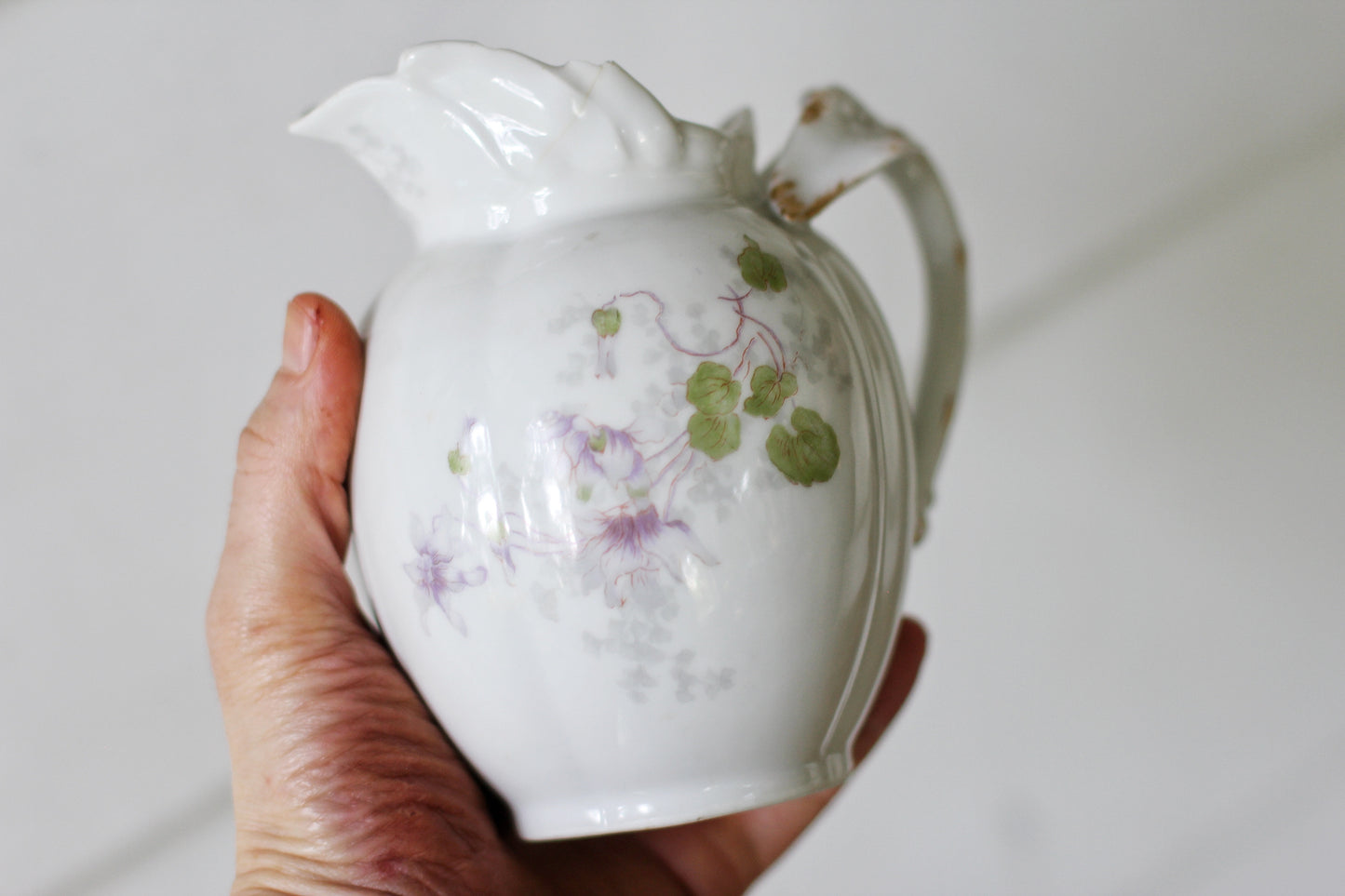 Vintage Limoges WroGeurin Purple Flowers Porcelain Sugar Bowl & Creamer Set