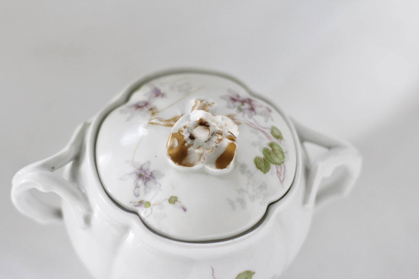 Vintage Limoges WroGeurin Purple Flowers Porcelain Sugar Bowl & Creamer Set