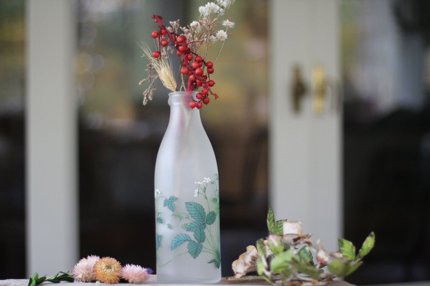 Vintage Hand Painted Floral Leaves Bottle Vase