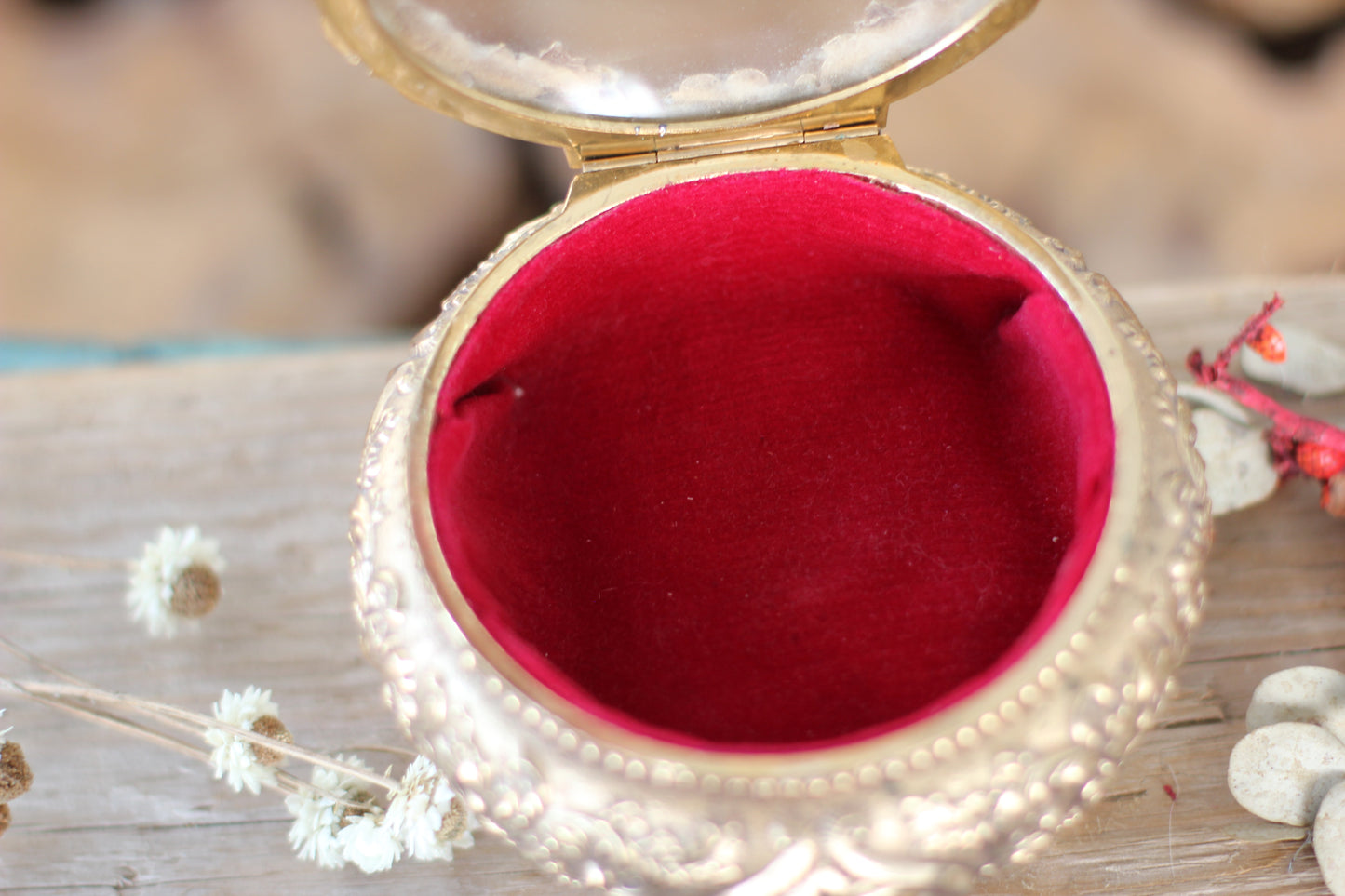 Antique Rounded Bronze Glass Jewelry Box