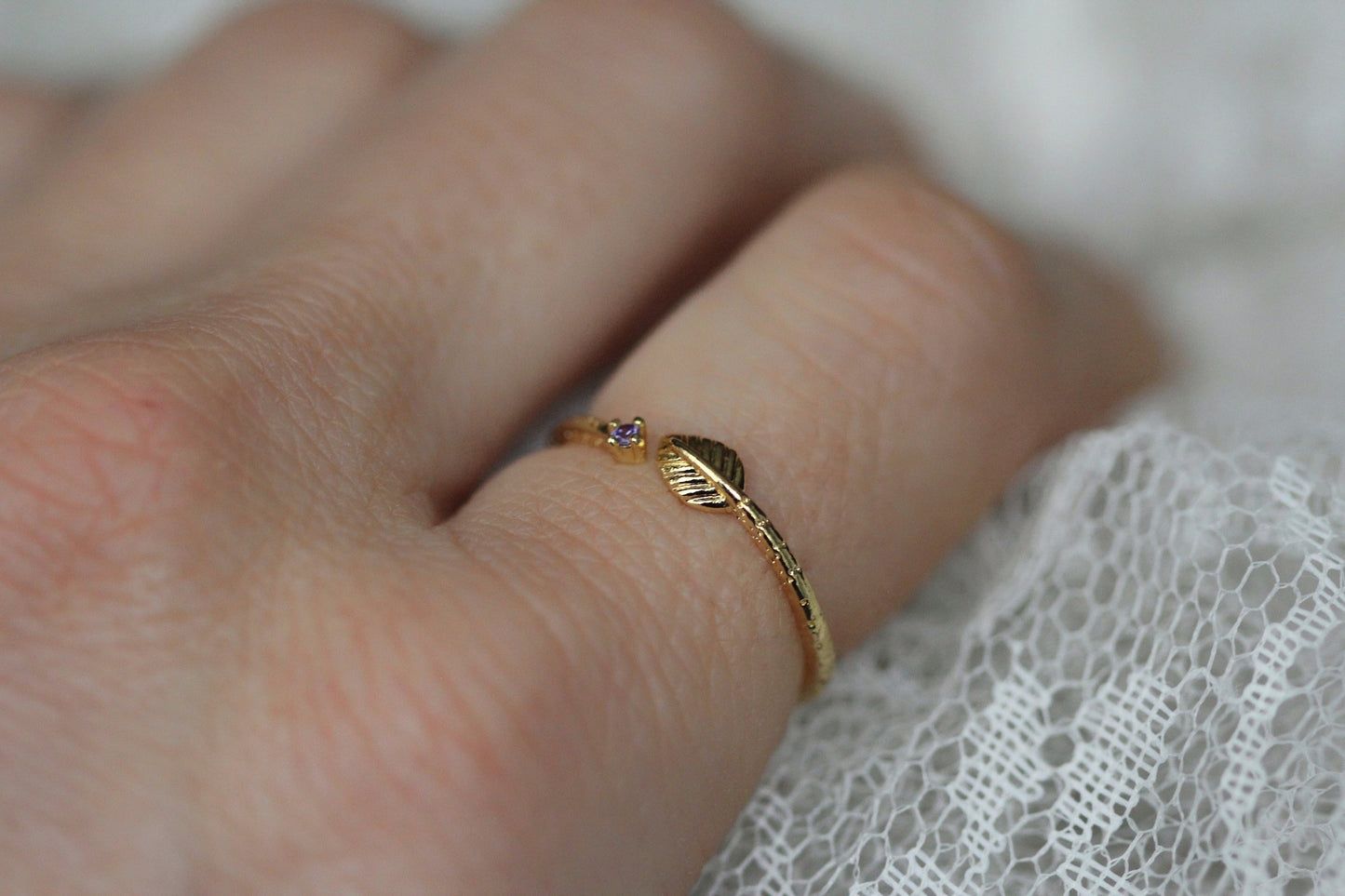 Asteria Amethyst Leaf Ring