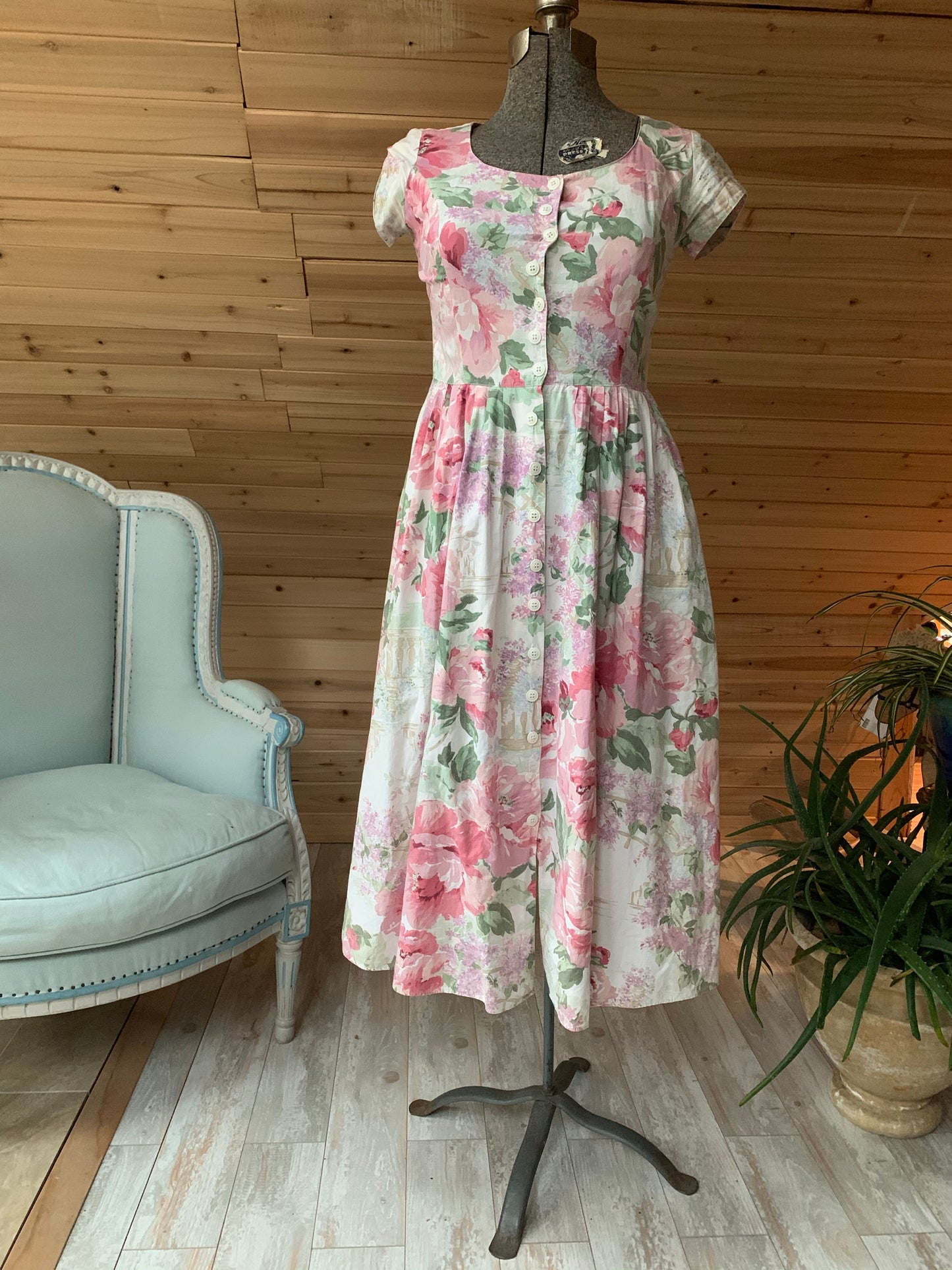 Vintage White Pink Floral Carol Anderson Dress