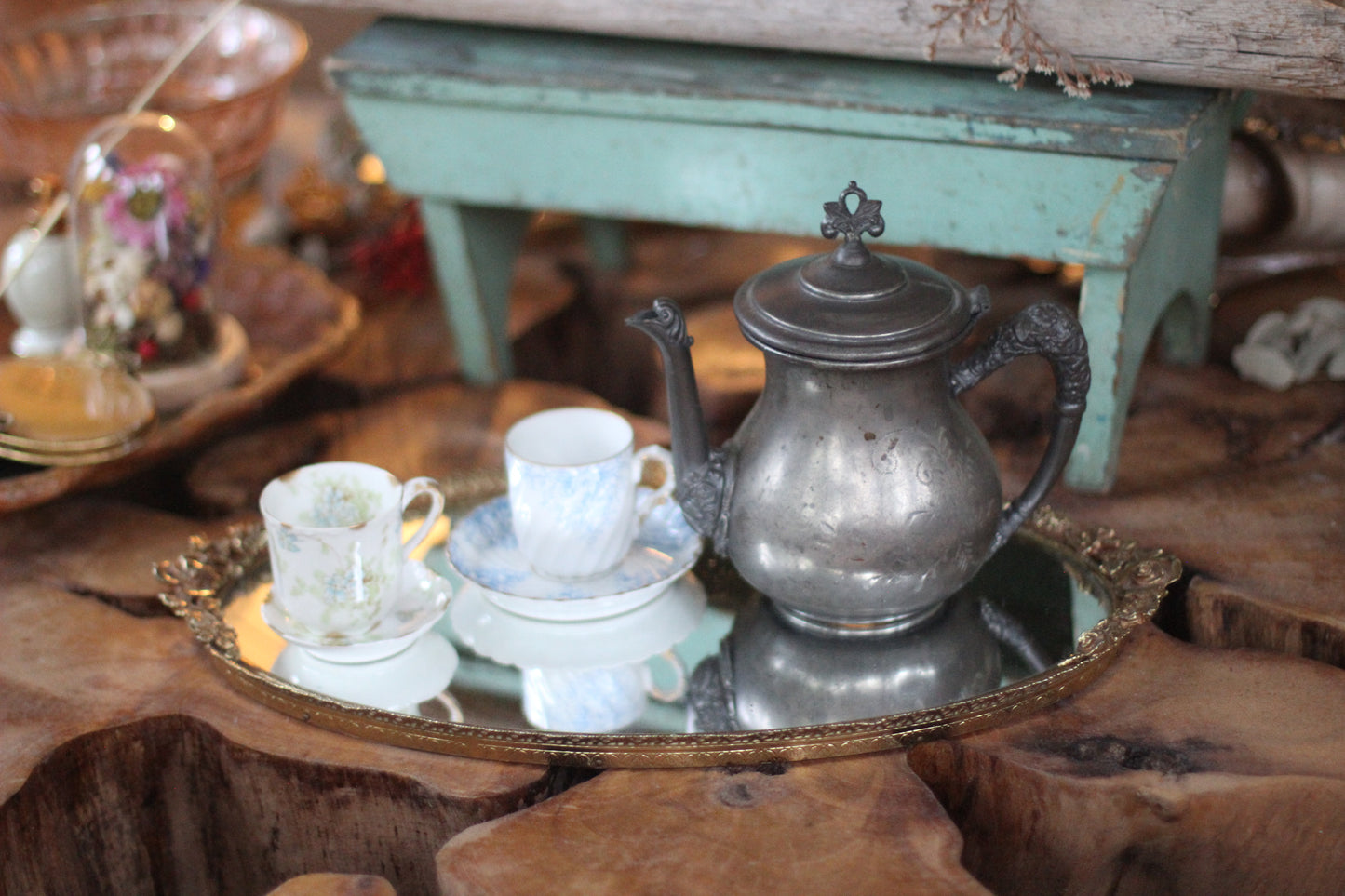 Blooming Roses Antique Mirror Tray