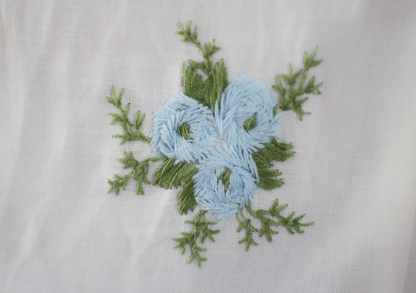 Vintage White Embroidered Blue Flowers Dress