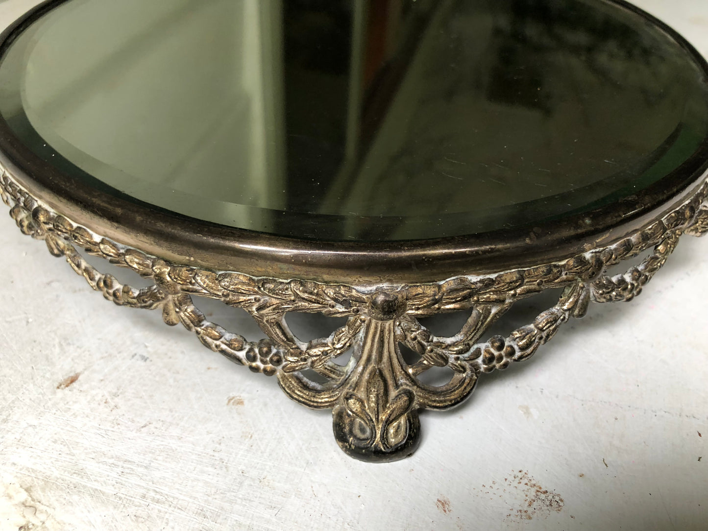 Antique Rounded Filigree Mirror Tray