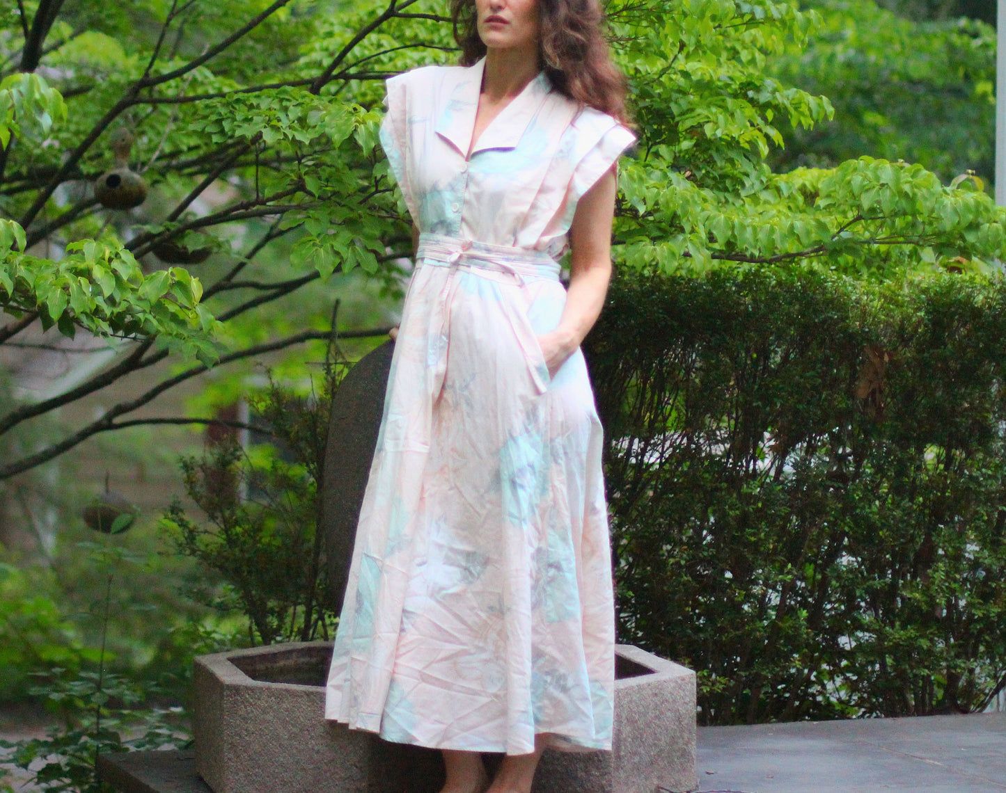 Vintage Pink Floral Light Blue Flowers Carol Anderson Dress