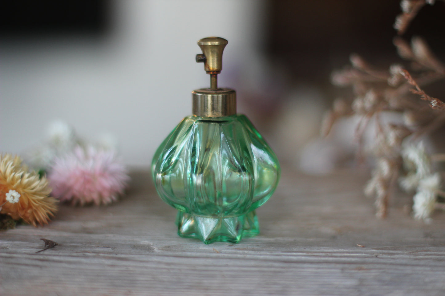 Vintage Green Crystal Perfume Bottle