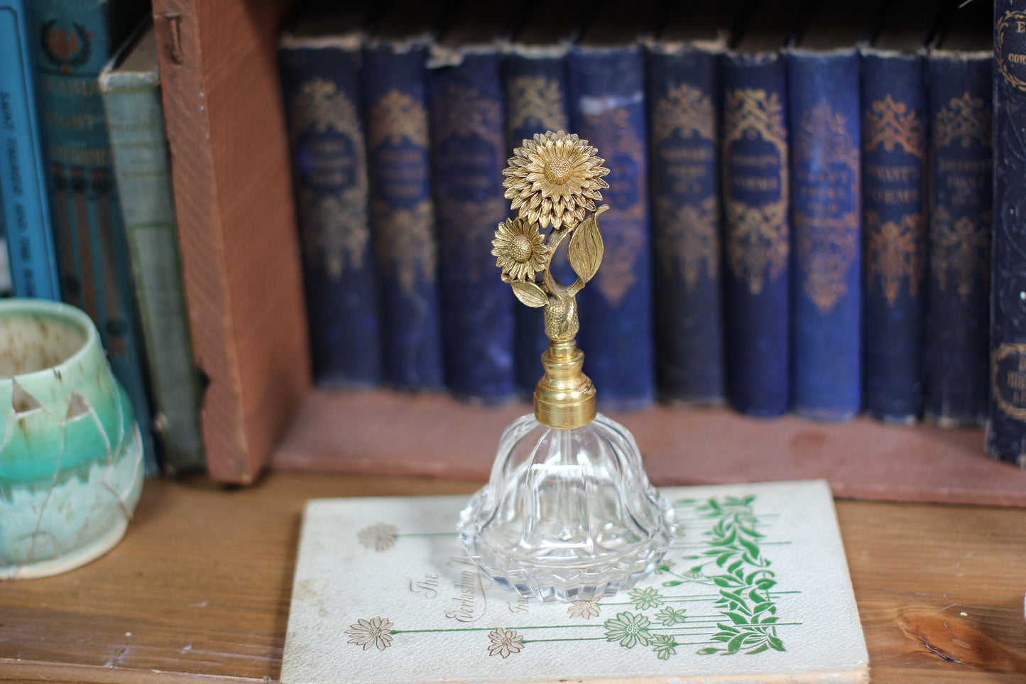 Antique Floral Sunflowers Glass Perfume Bottle
