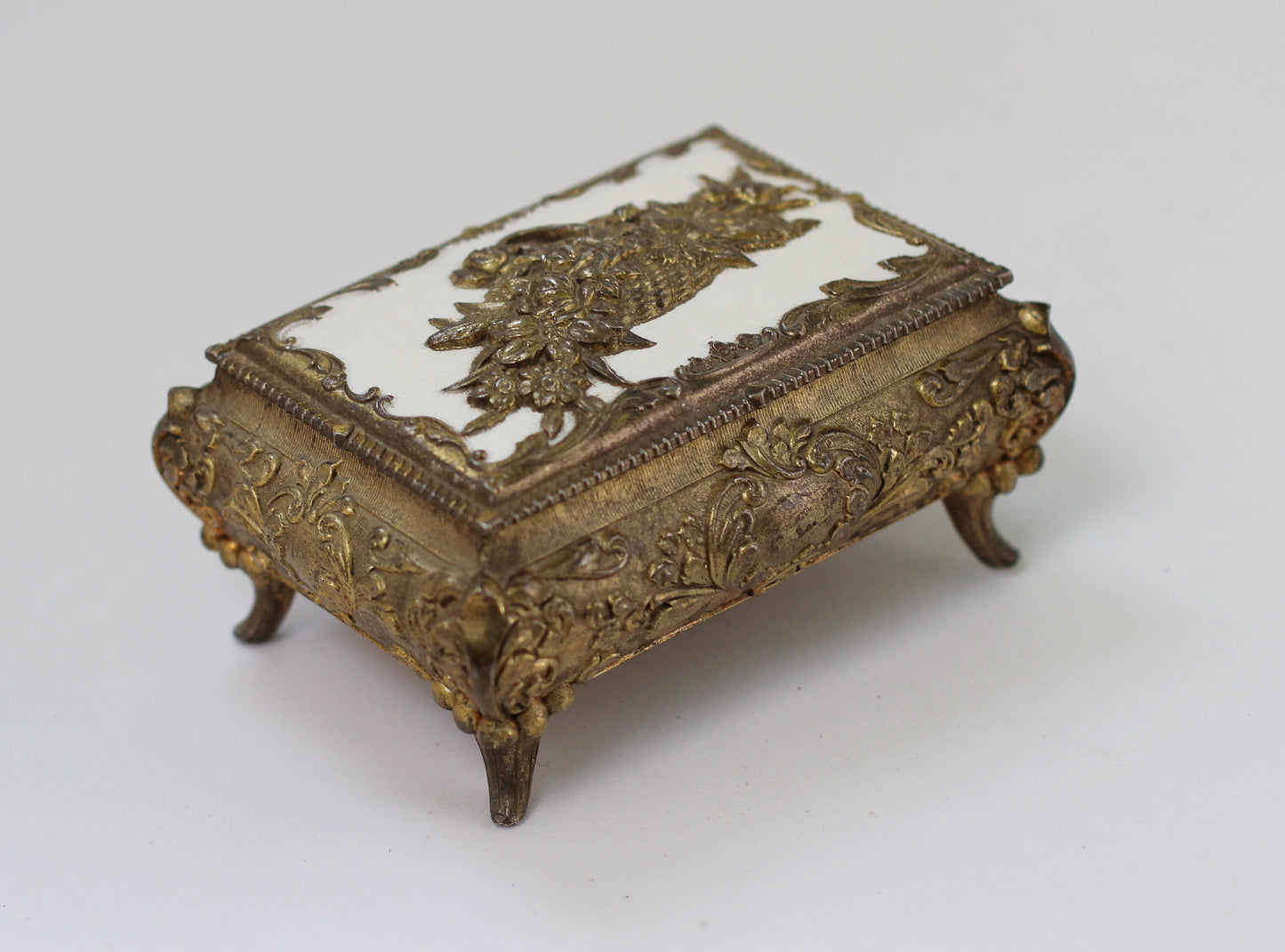 Antique Brass Floral Jewellery Box